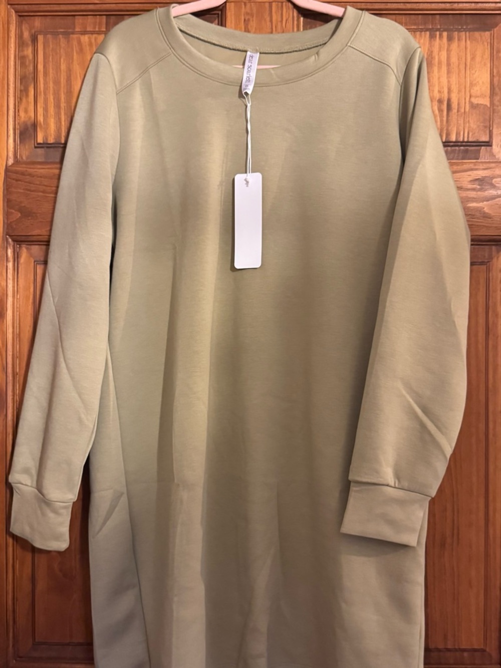 Dear Scarlett 2X scuba Type olive/moss travel dress Long sleeve relaxed fit. NWT - Picture 6 of 6